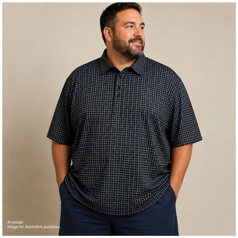Collars & Co. Polo Shirt Mens 3XL Black Blue Dress Collar Short Sleeve Check